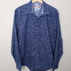 Robert Graham Long Sleeve Button Down - Dark Blue Floral Pattern - Men's 2XL